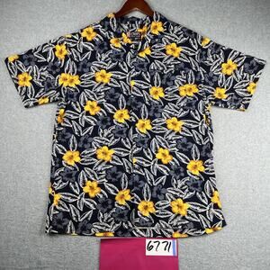 Chaps Ralph Lauren Hawaiian Floral Print Shirt Large Camp Button Up Short Sleeve